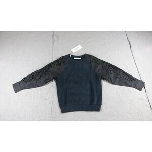 New Thakoon Sweatshirt Womens Xs Black Embroidered Ballon Eyelet Pullover